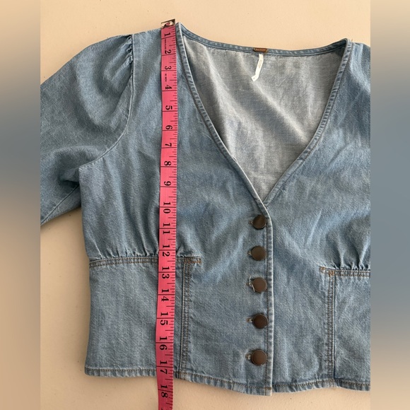 Free People Blue Denim Button-Up Top - Picture 8 of 8